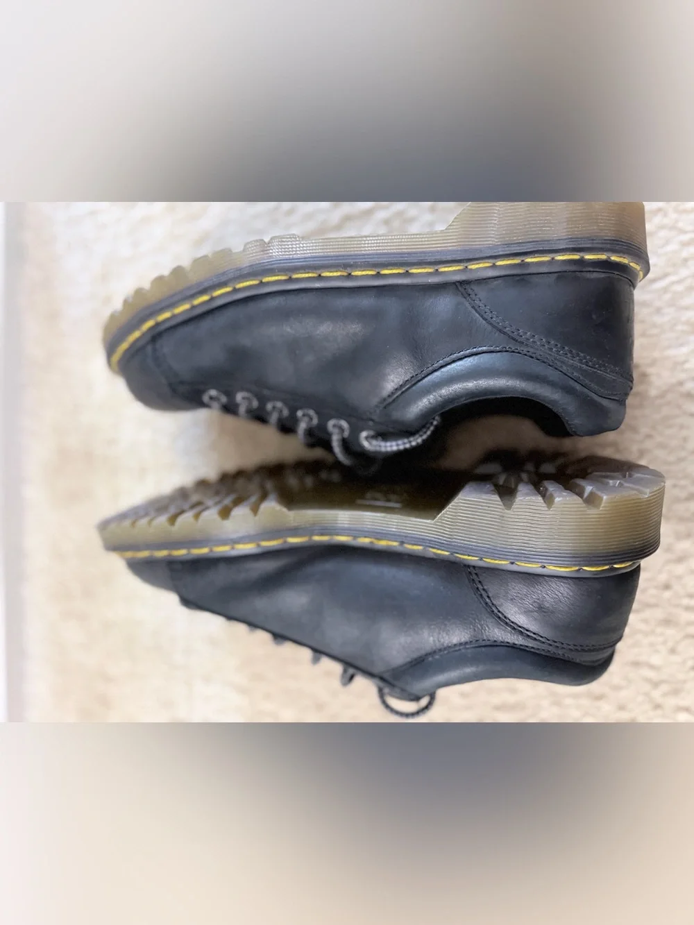 Dr. Martens Black Leather Low-Top Lace-Up Shoes with Yellow Stitching